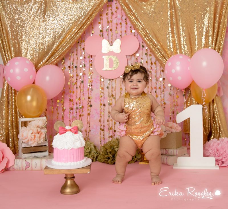 Minnie Mouse Gold and Pink Smash cake - Birthday Baby Girl Studio Photo ...
