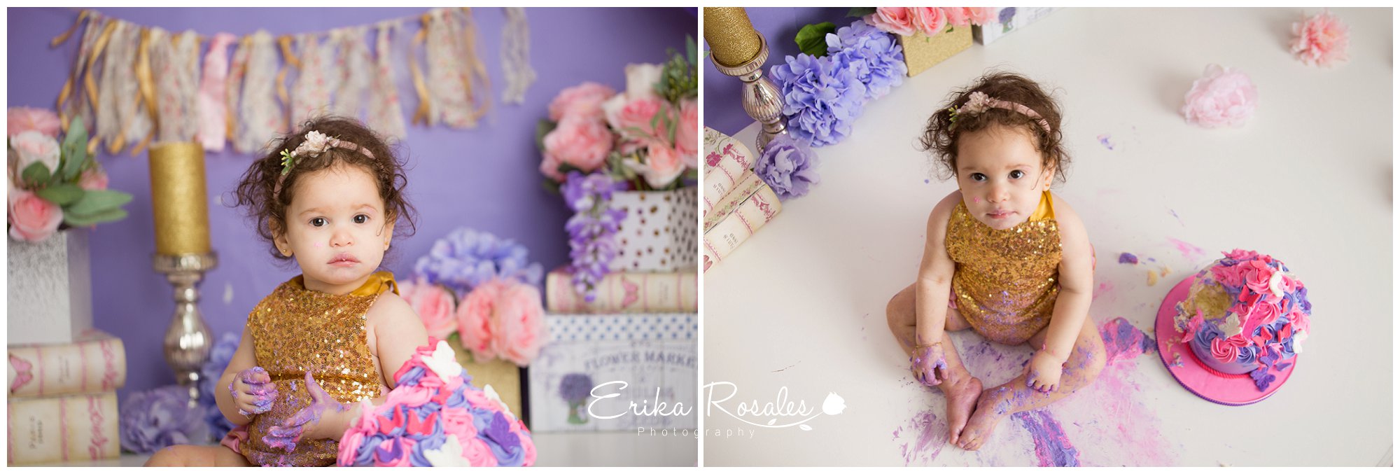 Floral & Violet Cake Smash – Baby Photographer The Bronx Studio - Erika ...